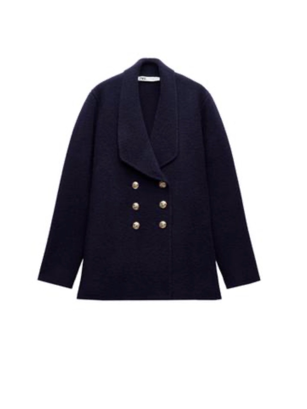 Zara Navy Double-Breasted Peacoat with Gold Buttons